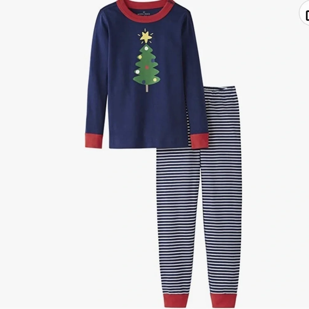 Festive Navy Christmas Tree Pajama Set for Kids